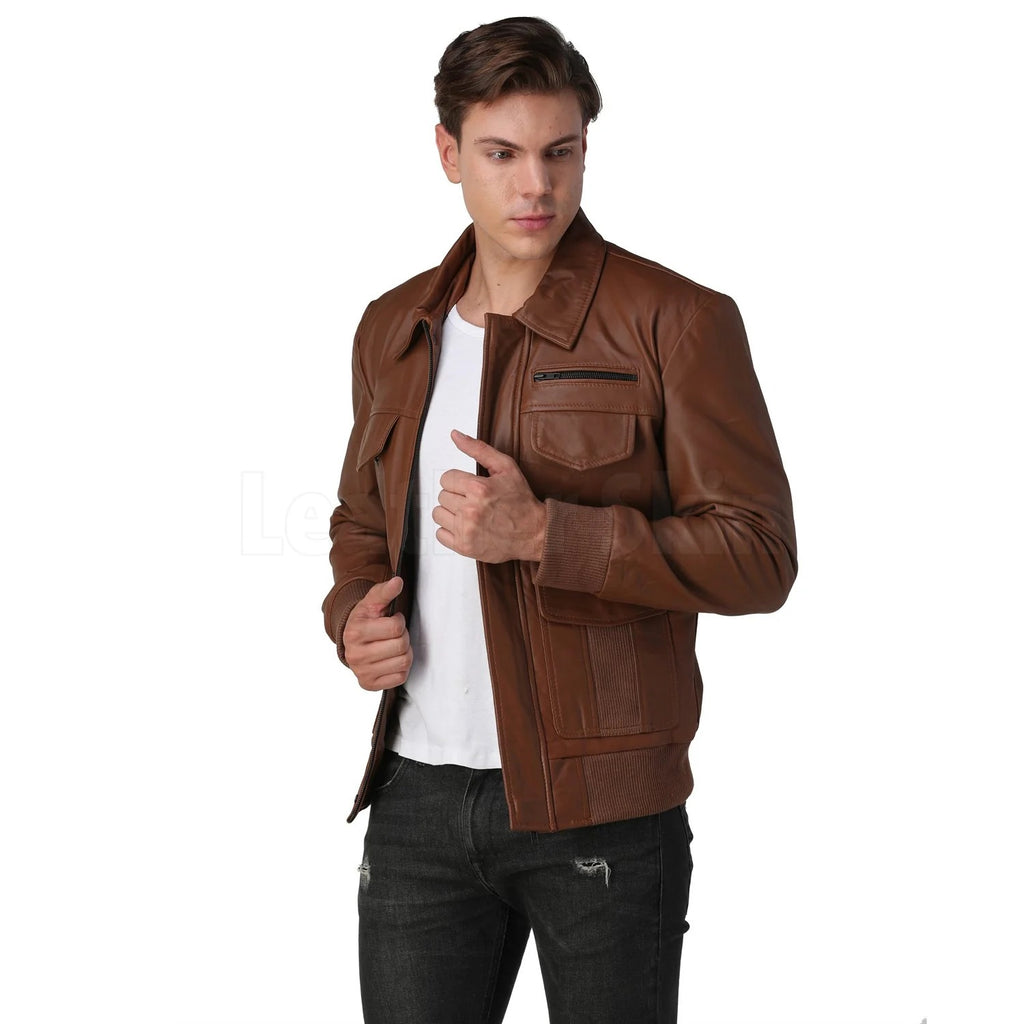 Men’s Genuine Leather Jacket, Classic Motorcycle Biker Coat, Slim Fit Cafe Racer Outerwear