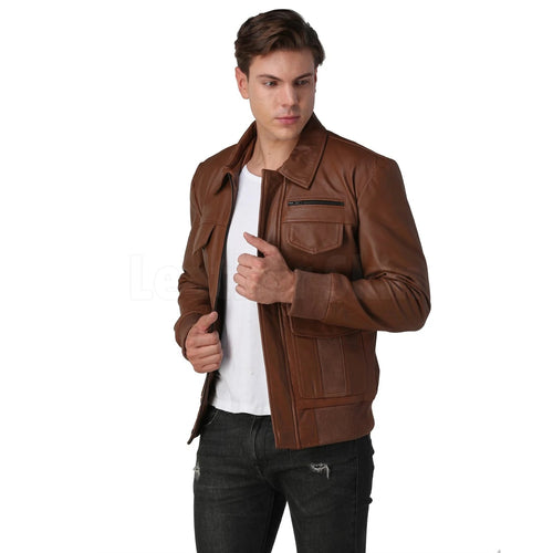 Men’s Genuine Leather Jacket, Classic Motorcycle Biker Coat, Slim Fit Cafe Racer Outerwear