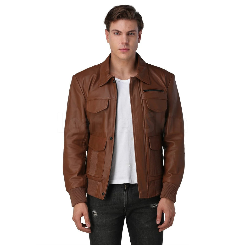 Men’s Genuine Leather Jacket, Classic Motorcycle Biker Coat, Slim Fit Cafe Racer Outerwear