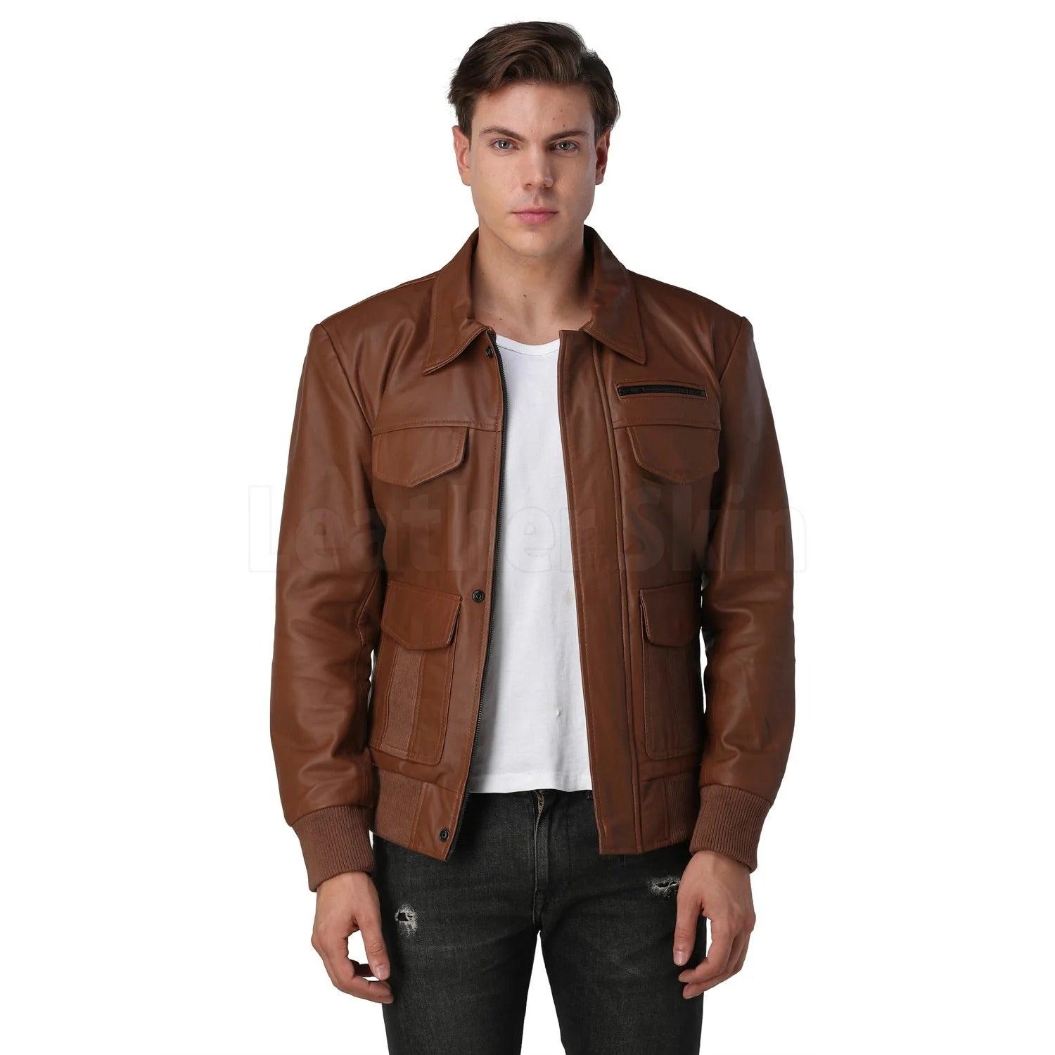 Men’s Genuine Leather Jacket, Classic Motorcycle Biker Coat, Slim Fit Cafe Racer Outerwear