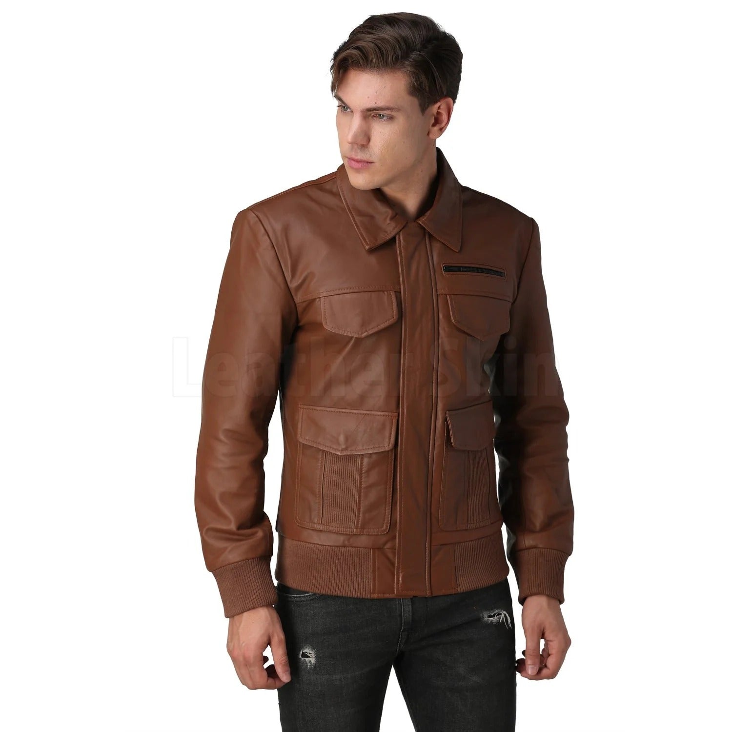 Men’s Genuine Leather Jacket, Classic Motorcycle Biker Coat, Slim Fit Cafe Racer Outerwear