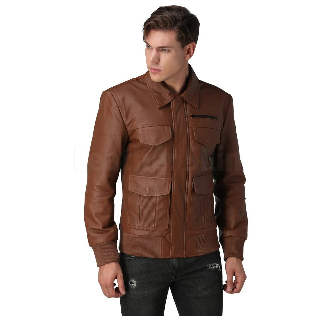 Men’s Genuine Leather Jacket, Classic Motorcycle Biker Coat, Slim Fit Cafe Racer Outerwear